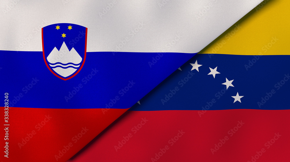 The flags of Slovenia and Venezuela. News, reportage, business background. 3d illustration