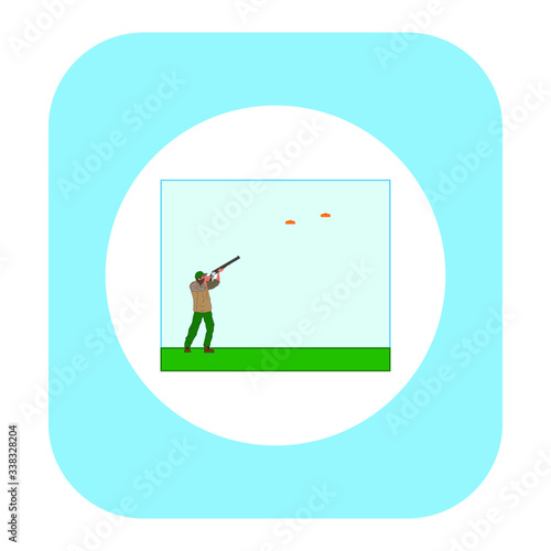 man with shotgun practicing clay pigeon shooting. Vector illustration for web and mobile design.