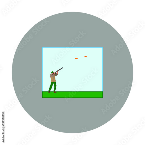 man with shotgun practicing clay pigeon shooting. Vector illustration for web and mobile design.