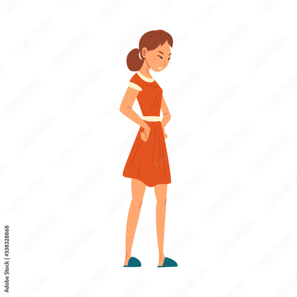 Angry Woman Character in Red Dress, Mother Scolding Her Kid Vector Illustration Angry Woman Character in Red Dress, Mother Scolding Her Kid Vector Illustration