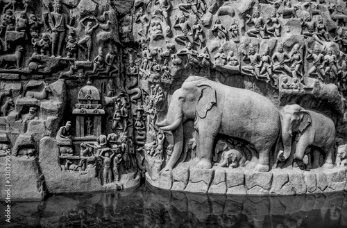 Arjuna Penance a monument located in Mamallapuram aka Mahabalipuram photo