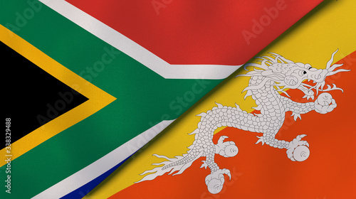 The flags of South Africa and Bhutan. News, reportage, business background. 3d illustration photo