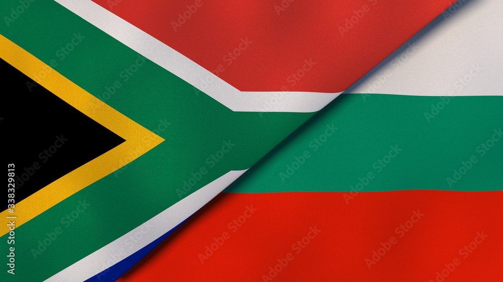 The flags of South Africa and Bulgaria. News, reportage, business background. 3d illustration The flags of South Africa and Bulgaria. News, reportage, business background. 3d illustration