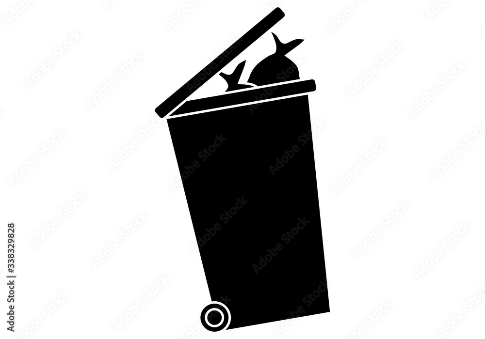 Fototapeta premium Cubo de basura lleno de bolsas de basura.