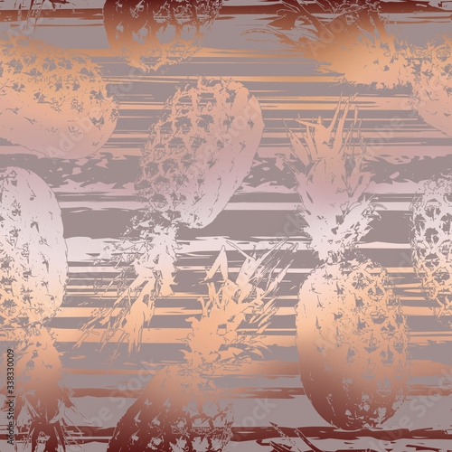 Fashion pineapple seamless pattern. Elegant tropical background. Hand drawn trendy pineapple prints. Contemporary exquisite fruit exotic design. Modern stylish texture. Beautiful delicate backdrop