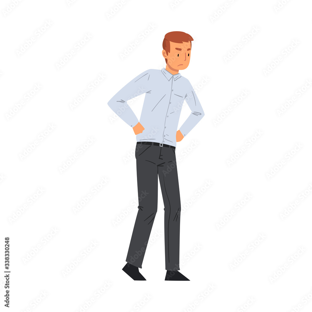 Angry Man Character Standing with Hands in His Waist, Father Scolding His Kid Vector Illustration