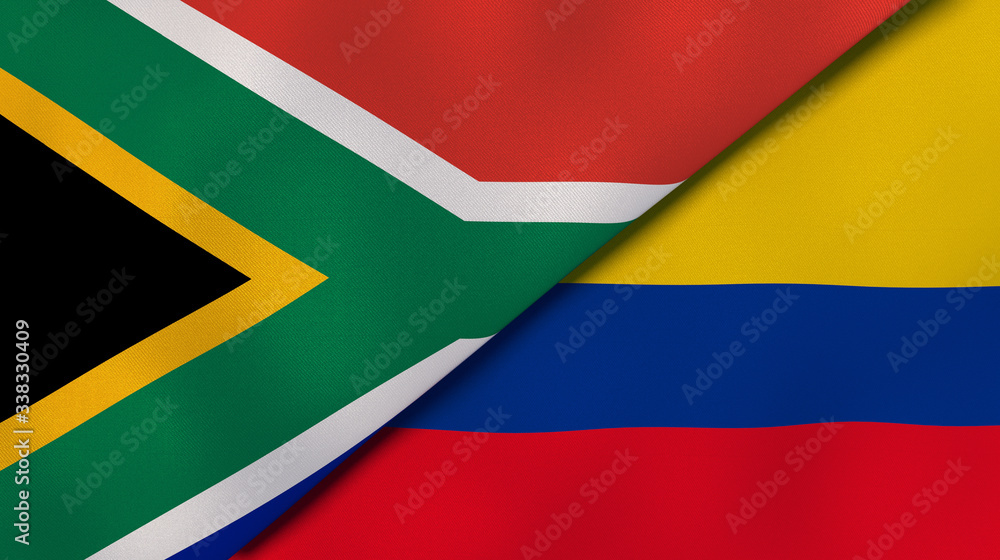 The flags of South Africa and Colombia. News, reportage, business background. 3d illustration The flags of South Africa and Colombia. News, reportage, business background. 3d illustration