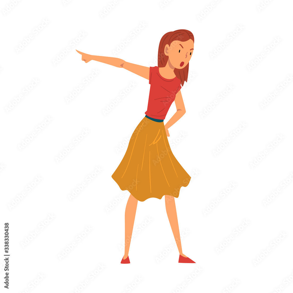 Angry Woman Character Standing and Pointing with Her Finger, Mother Yelling at Her Kid Vector Illustration Angry Woman Character Standing and Pointing with Her Finger, Mother Yelling at Her Kid Vector Illustration