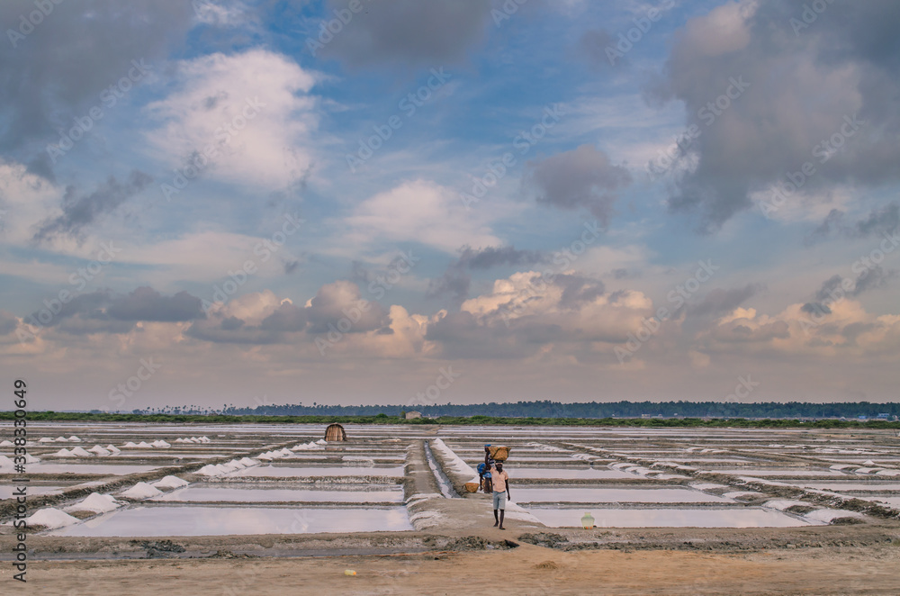 Men & Women busy in collecting salts from the salt basin in Marakanam, Tamilnadu, India. Men & Women busy in collecting salts from the salt basin in Marakanam, Tamilnadu, India.