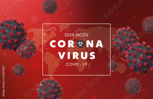 Coronavirus 2019-nCoV banner with realistic microscopic 3D virus cell.COVID-19 Corona virus outbreaking and Pandemic concept.Vector illustration eps 10