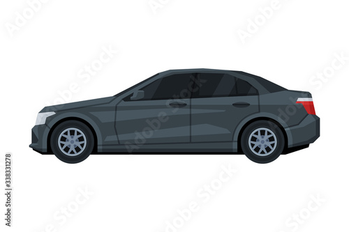 Sedan Car, Side View, Transportation Vehicle Flat Vector Illustration