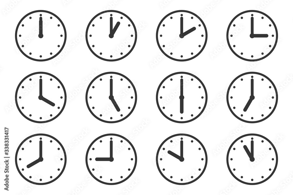 Watches with different times. Clock vector icons Watches with different times. Clock vector icons