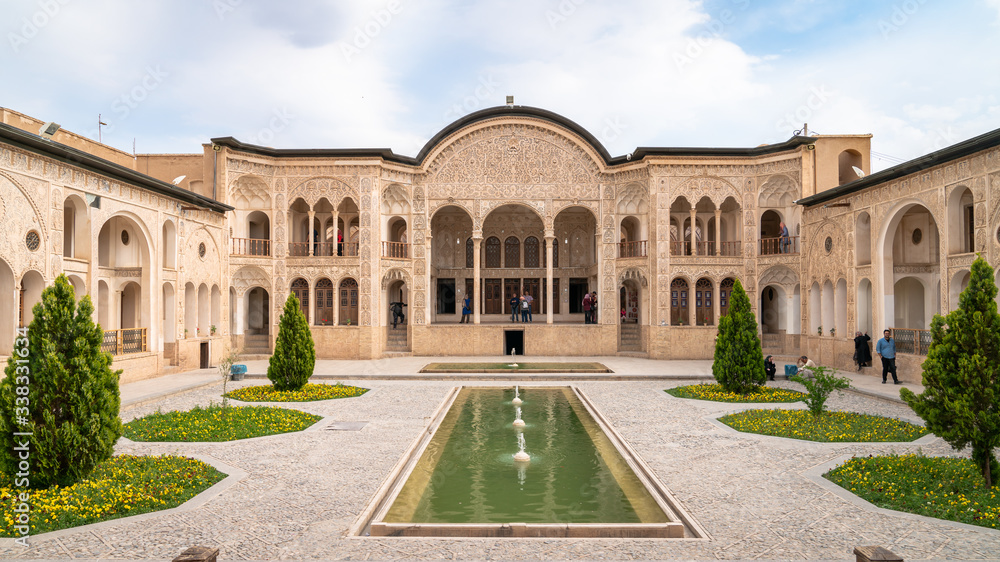 Kashan, Iran - May 2019: Tourists visiting Tabatabaei Natanzi Khaneh Historical House in Kashan, Iran
