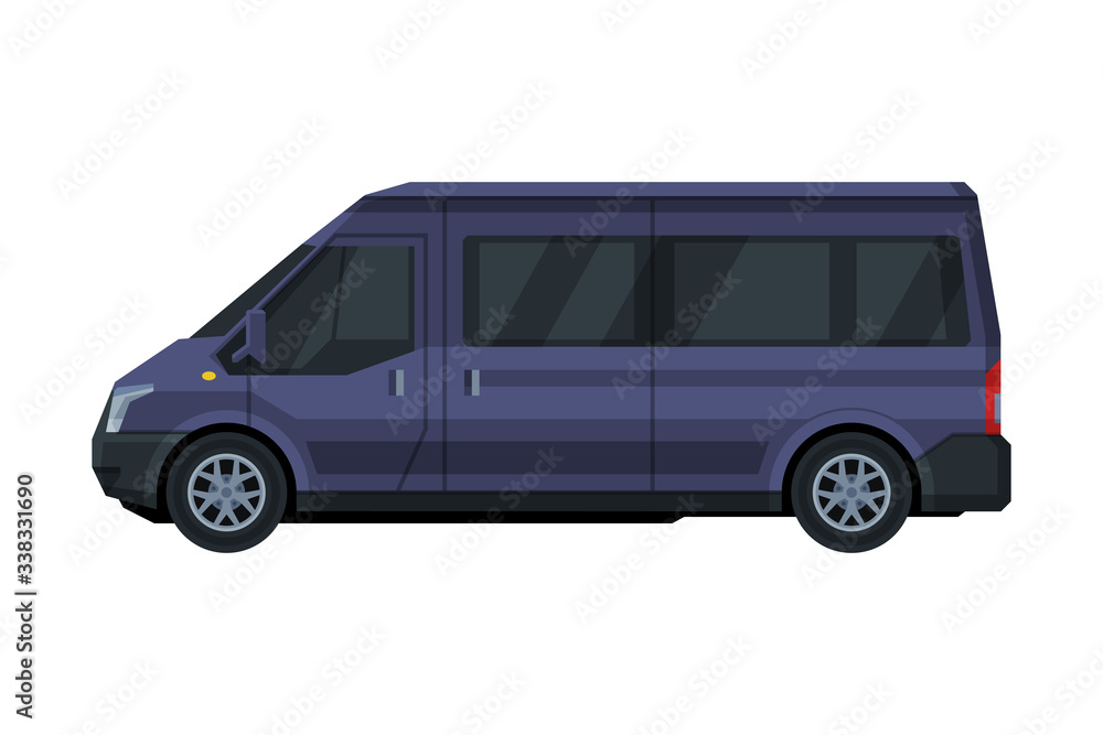 Mini Van Car, Public or Cargo Transportation Vehicle Flat Vector Illustration