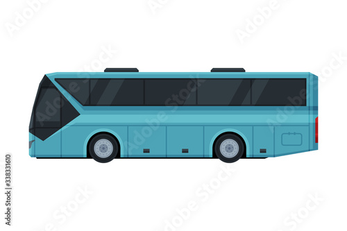 Modern Passenger Bus, Side View, Public Transportation Vehicle Flat Vector Illustration