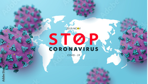 Stop Coronavirus 2019-nCoV Concepts with realistic microscopic 3D viral cells.COVID-19 Corona virus outbreaking and Pandemic concept.Vector illustration eps 10