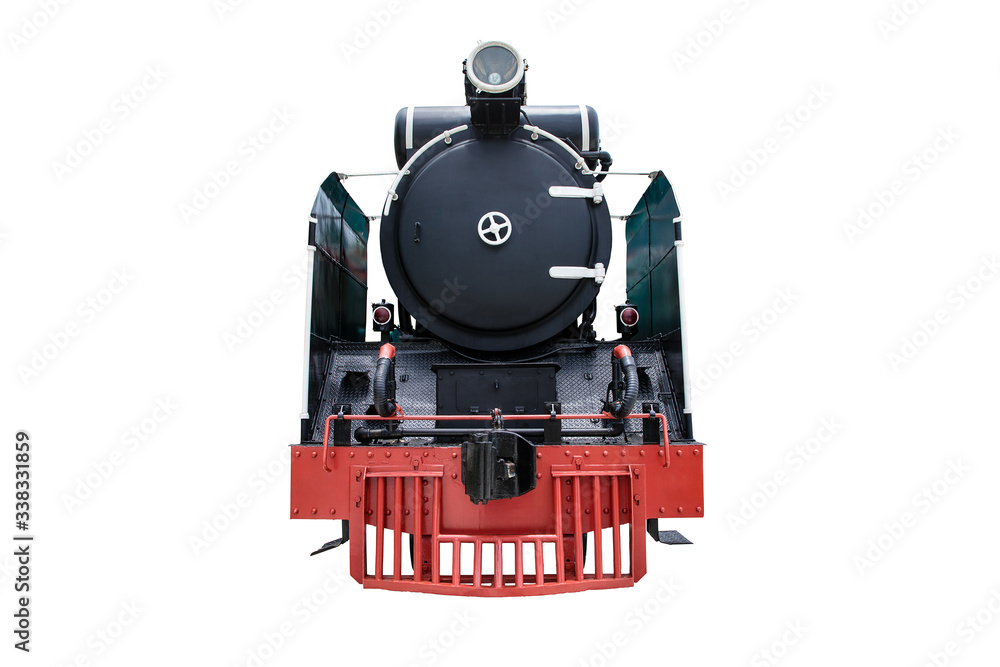 Steam engine locomotive train head on white background, vintage old train, isolated, clipping path included Steam engine locomotive train head on white background, vintage old train, isolated, clipping path included