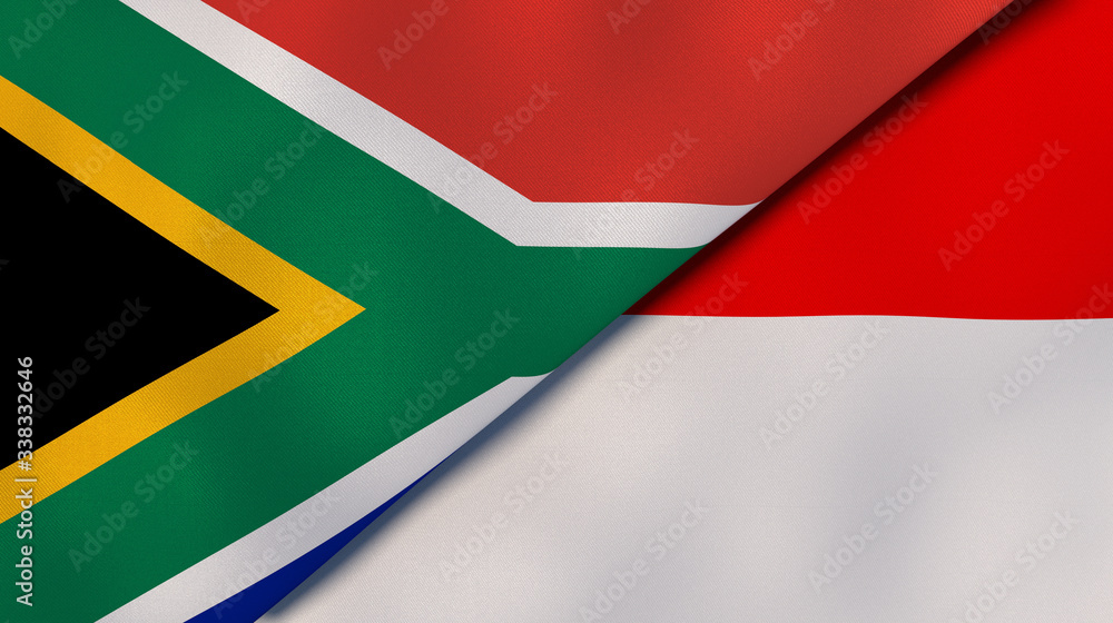 The flags of South Africa and Indonesia. News, reportage, business background. 3d illustration