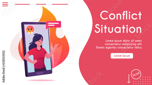 Vector banner aggressive woman comment online chat