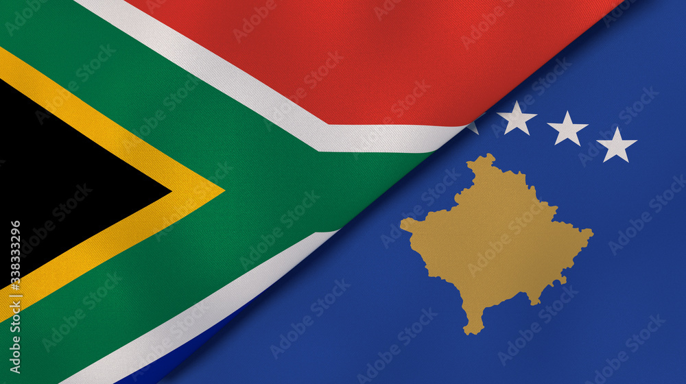 The flags of South Africa and Kosovo. News, reportage, business background. 3d illustration The flags of South Africa and Kosovo. News, reportage, business background. 3d illustration