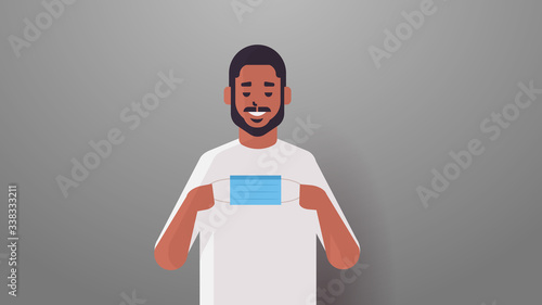 african american man wearing face protective mask against corona virus covid-19 protection stop coronavirus pandemic concept horizontal portrait vector illustration