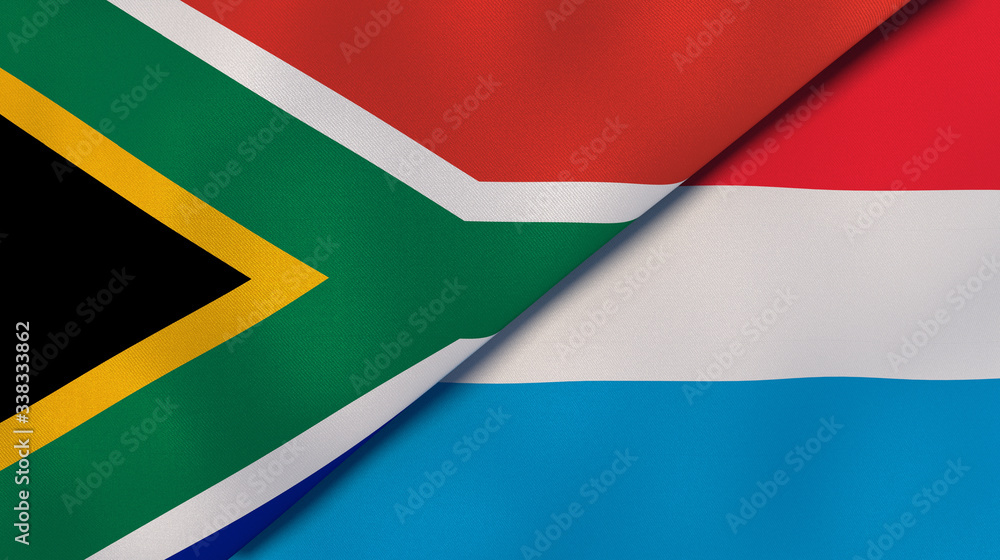 The flags of South Africa and Luxembourg. News, reportage, business background. 3d illustration The flags of South Africa and Luxembourg. News, reportage, business background. 3d illustration