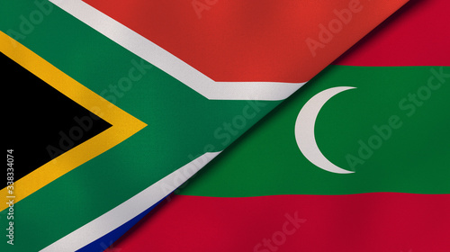 The flags of South Africa and Maldives. News  reportage  business background. 3d illustration