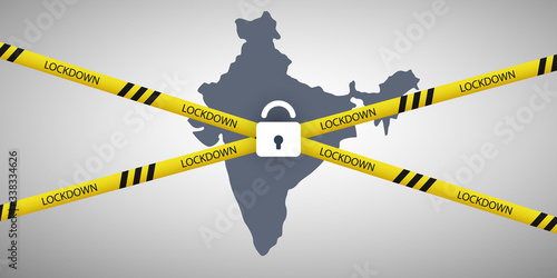 Lockdown in India - Vector Design Concept with Map of India, Cordon Line and Padlock -  Movement Control Order, Emergency State Restrictions to Fight Against the Spreading of the Coronavirus
