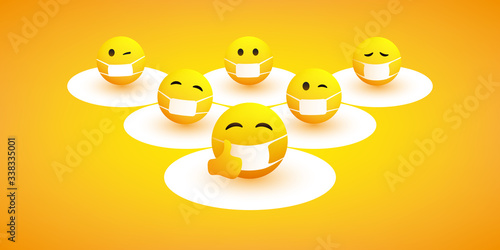 Protect Yourself, Keep Your Social Distancing - Stay Away from Close Personal Contacts to Avoid Infection During the Corona Virus Pandemic - Design Concept with Emoji of Various  Facial Expressions