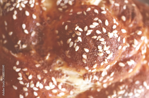 Fresh twisted buns with sesame seeds in the early morning. Morning sunshine