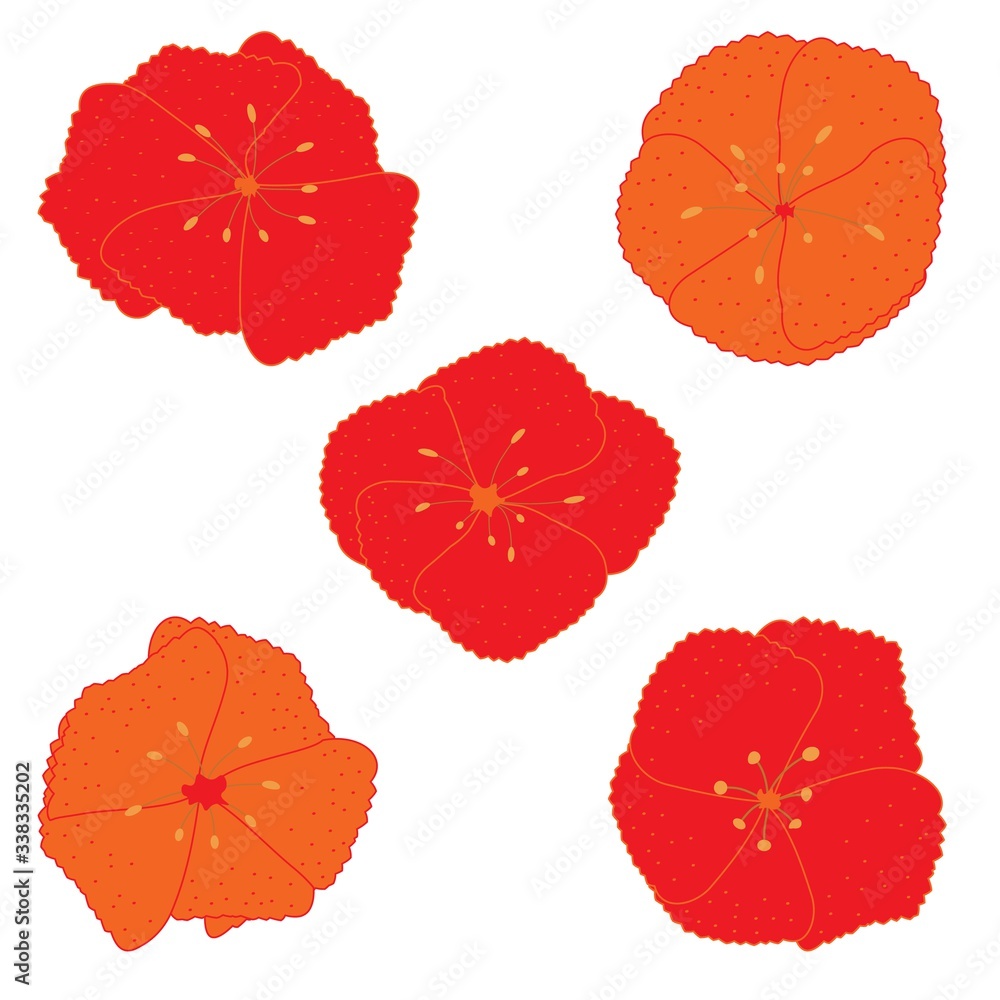Obraz premium Set of had drawn doodle red flowers isolated on white.