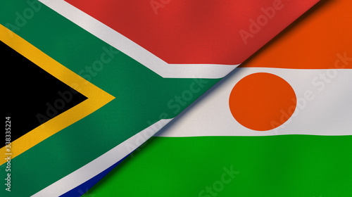 The flags of South Africa and Niger. News, reportage, business background. 3d illustration