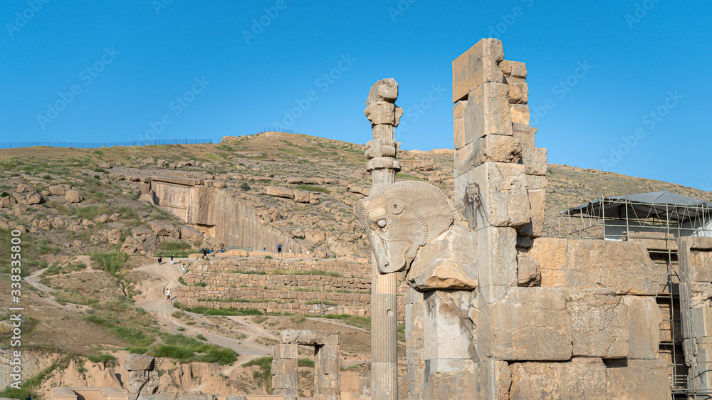 Persapolis, Iran - May 2019: Ruins of Persapolis, the capital of Persian Empire later destroyed by Alexander the great. Historical city of Persapolis in Shiraz, Iran