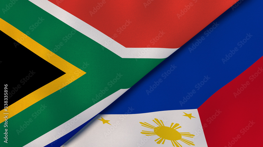 The flags of South Africa and Philippines. News, reportage, business background. 3d illustration