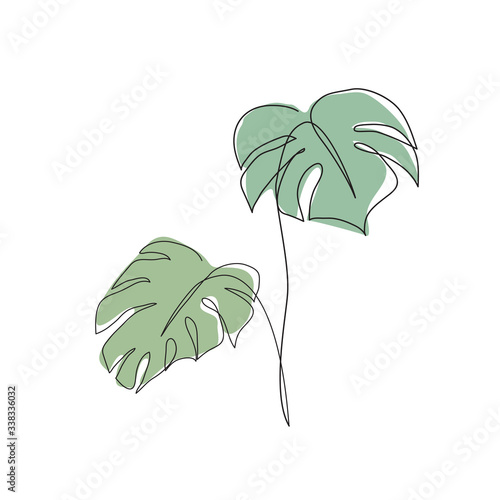 Monstera leaves line art. Contour drawing. Minimalism art. Modern decor.