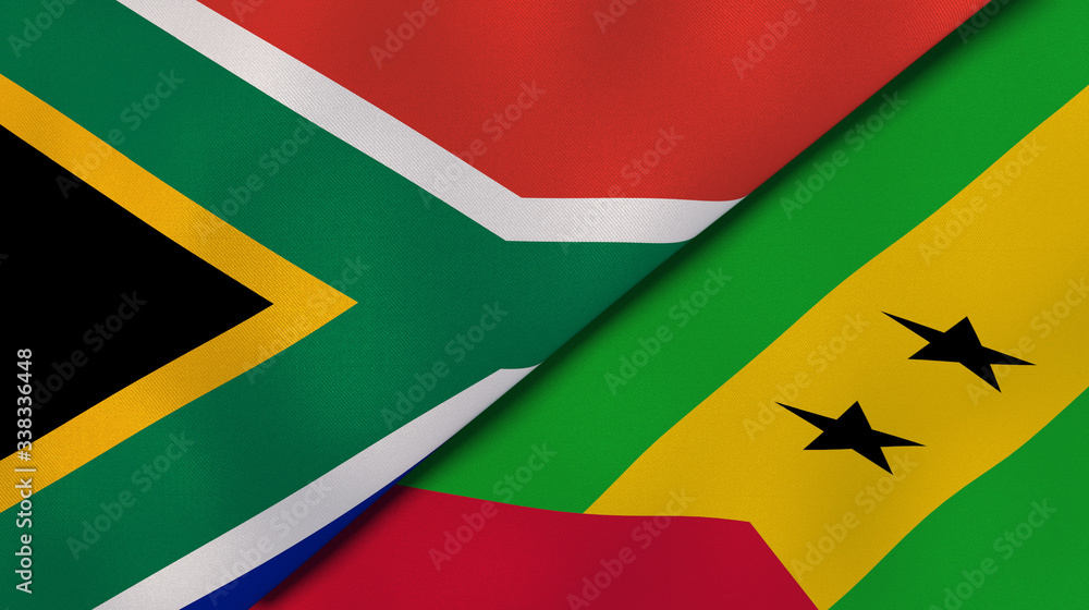 The flags of South Africa and Sao Tome and Principe. News, reportage, business background. 3d illustration The flags of South Africa and Sao Tome and Principe. News, reportage, business background. 3d illustration