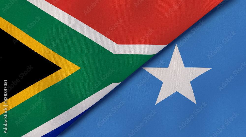 The flags of South Africa and Somalia. News, reportage, business background. 3d illustration The flags of South Africa and Somalia. News, reportage, business background. 3d illustration