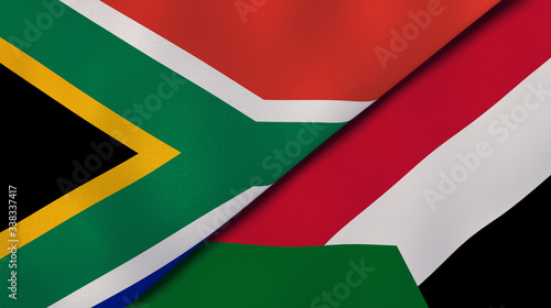 The flags of South Africa and Sudan. News, reportage, business background. 3d illustration photo