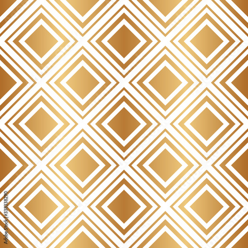 Golden geometric seamless pattern. Stylish abstract background. Geometric gold design. Repeating texture with squares. Tiles squares for fabric, wallpaper, wrapping paper, interior, prints. Vector 