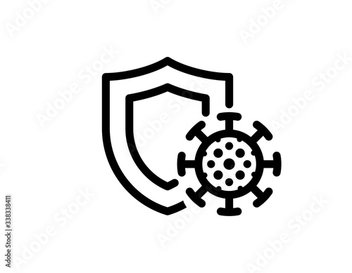 Immune system concept. Hygienic medical black shield protecting from coronavirus COVID-19 icon. Human immunity sign. Corona virus defense symbol vector isolated illustration