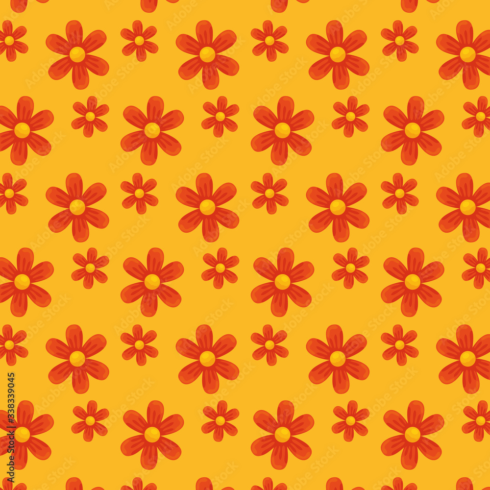 Red flowers over yellow background design, natural floral nature plant ornament garden decoration and botany theme Vector illustration Red flowers over yellow background design, natural floral nature plant ornament garden decoration and botany theme Vector illustration