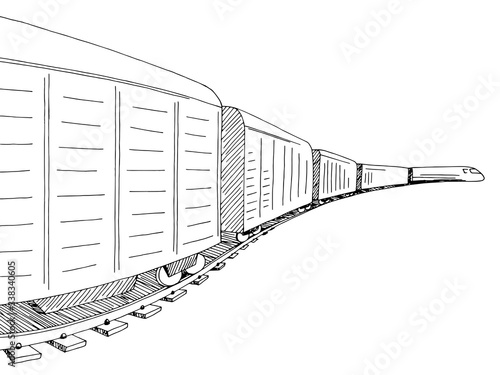 Freight train graphic black white sketch illustration vector