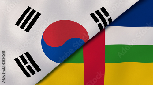 The flags of South Korea and Central African Republic. News, reportage, business background. 3d illustration photo