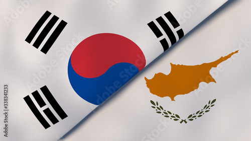 The flags of South Korea and Cyprus. News, reportage, business background. 3d illustration