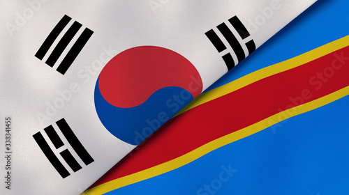 The flags of South Korea and DR Congo. News, reportage, business background. 3d illustration photo