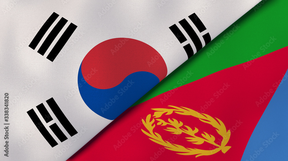 The flags of South Korea and Eritrea. News, reportage, business background. 3d illustration The flags of South Korea and Eritrea. News, reportage, business background. 3d illustration