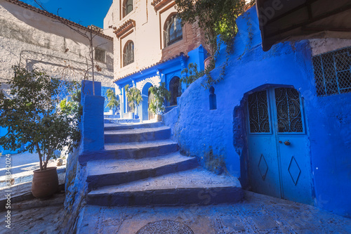 View of the street of the blue town Chefchaouen, Morocco © Michail