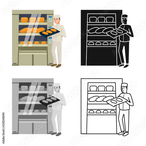 Isolated object of oven and confectioner icon. Set of oven and bread stock symbol for web.