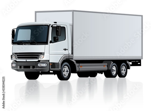 Vector delivery cargo truck template isolated on white. Available EPS-10 separated by groups and layers with transparency effects for one-click repaint