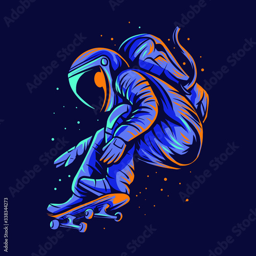 astronaut skateboarding on space vector illustration design